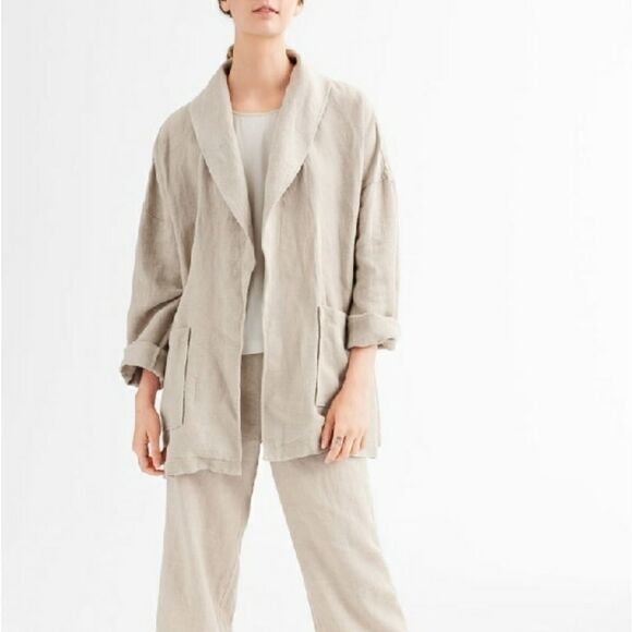 Eileen Fisher women's Petite Organic Linen Jacket medium cream - Picture 2 of 8